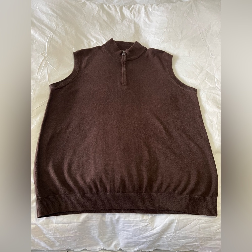 J. Hilburn Vest Men XL Large Brown 1/4 Zip Sleeveless Silk Cashmere Blend